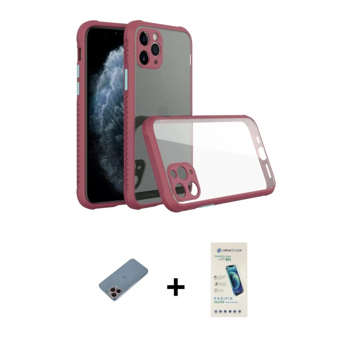ieg™ iPhone 11 Pro Kılıf Nova Asil Özel Seri - Şeffaf Pasifik Cam Ekran Koruyucu + Shine Kamera Lens Koruma Cam - PE