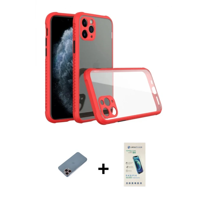 ieg™ iPhone 11 Pro Kılıf Nova Asil Özel Seri - Şeffaf Pasifik Cam Ekran Koruyucu + Shine Kamera Lens Koruma Cam - PE