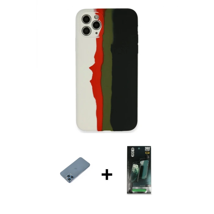 ieg™ iPhone 11 Pro Kılıf Yadigar Çizgi - Şeffaf 360 Full Body Arka Koruyucu + Shine Kamera Lens Koruma Cam - MI