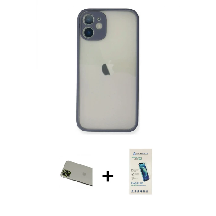 ieg™ iPhone 11 Pro Max Kılıf Ahenk Çizgi Serisi - Şeffaf Pasifik Cam Ekran Koruyucu + Rainbow Kamera Lens Koruma Cam - YL