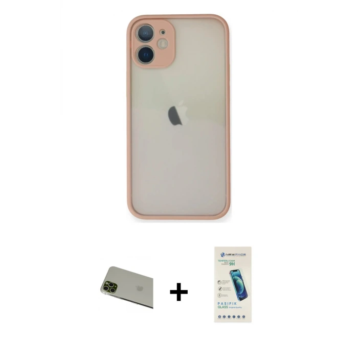ieg™ iPhone 11 Pro Max Kılıf Ahenk Çizgi Serisi - Şeffaf Pasifik Cam Ekran Koruyucu + Rainbow Kamera Lens Koruma Cam - YL
