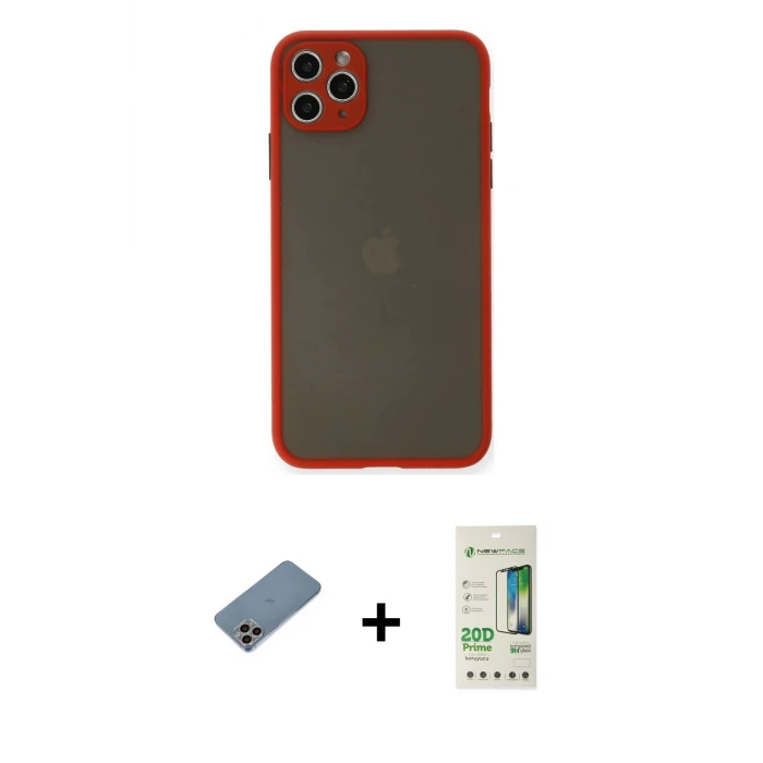 ieg™ iPhone 11 Pro Max Kılıf Ahenk Çizgi Serisi - Siyah 20D Premium Cam Ekran Koruyucu + Shine Kamera Lens Koruma Cam - GI