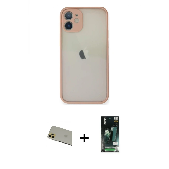 ieg™ iPhone 11 Pro Max Kılıf Ahenk Çizgi Serisi - Siyah 360 Mat Full Body Arka Koruyucu + Rainbow Kamera Lens Koruma Cam - GD
