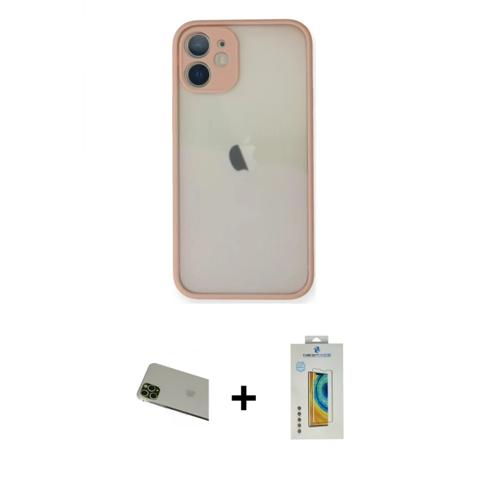 ieg™ iPhone 11 Pro Max Kılıf Ahenk Çizgi Serisi - Siyah Polymer Nano Ekran Koruyucu + Rainbow Kamera Lens Koruma Cam - YL