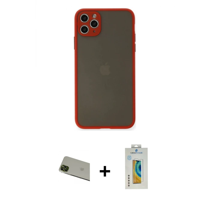 ieg™ iPhone 11 Pro Max Kılıf Ahenk Çizgi Serisi - Siyah Polymer Nano Ekran Koruyucu + Rainbow Kamera Lens Koruma Cam - YL