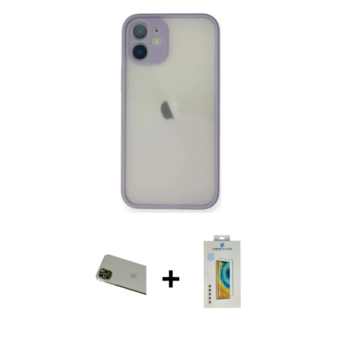 ieg™ iPhone 11 Pro Max Kılıf Ahenk Çizgi Serisi - Siyah Polymer Nano Ekran Koruyucu + Rainbow Kamera Lens Koruma Cam - YL