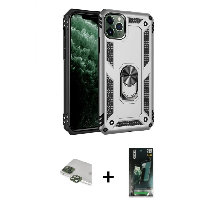 ieg™ iPhone 11 Pro Max Kılıf Ahenk Klasik Koleksiyonu - Şeffaf 360 Full Body Arka Koruyucu + Pers Alüminyum Kamera Lens - YL