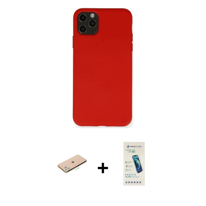 ieg™ iPhone 11 Pro Max Kılıf Ahenk Serisi - Şeffaf Pasifik Cam Ekran Koruyucu + Renkli Kamera Lens Koruma Cam - MI