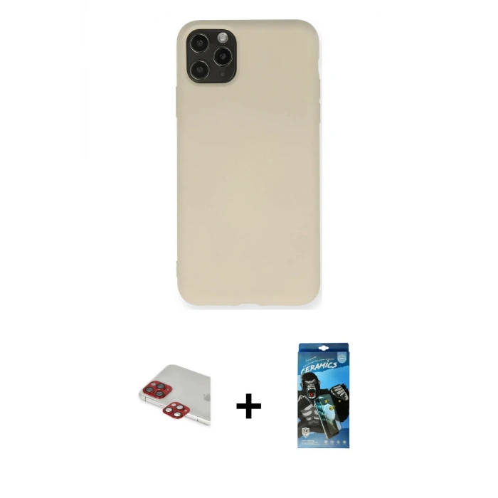 ieg™ iPhone 11 Pro Max Kılıf Ahenk Serisi - Siyah 34D Izgaralı Cam + Pers Alüminyum Kamera Lens - KI