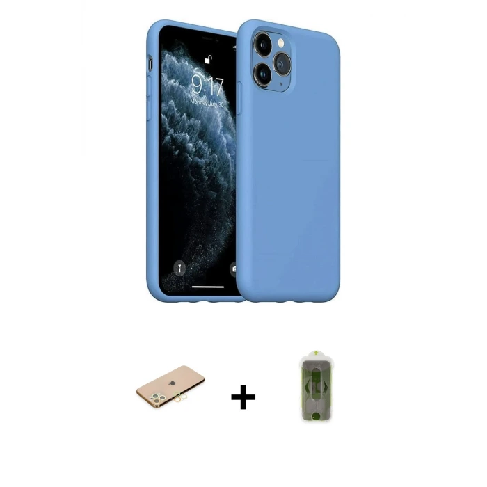 ieg™ iPhone 11 Pro Max Kılıf Ahenk Serisi - Siyah Joko Magic 5D Hayalet Cam + Renkli Kamera Lens Koruma Cam - SI