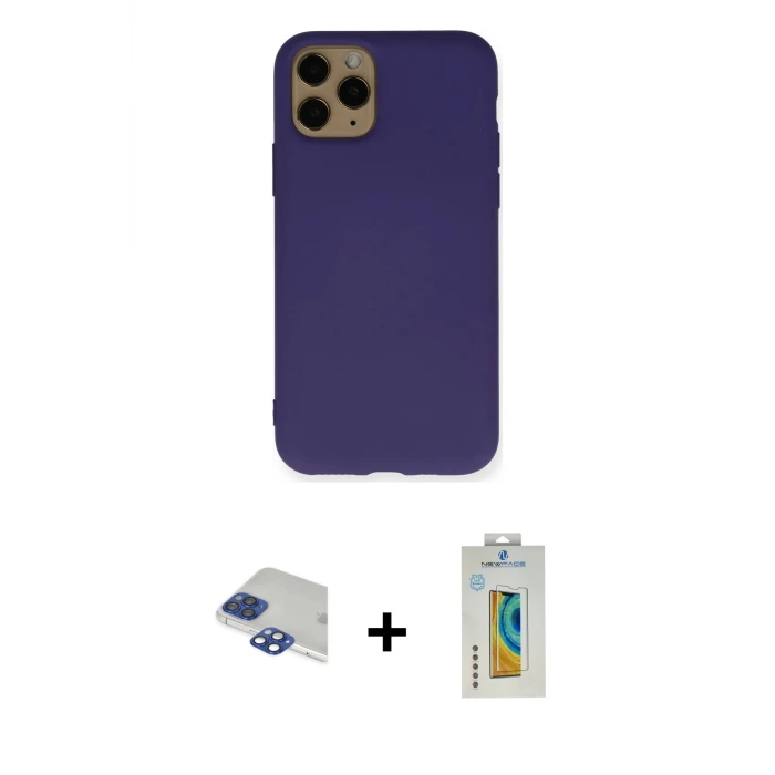 ieg™ iPhone 11 Pro Max Kılıf Ahenk Serisi - Siyah Polymer Nano Ekran Koruyucu + Pers Alüminyum Kamera Lens - LT