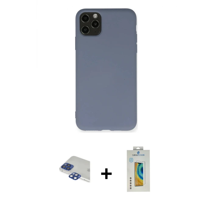 ieg™ iPhone 11 Pro Max Kılıf Ahenk Serisi - Siyah Polymer Nano Ekran Koruyucu + Pers Alüminyum Kamera Lens - LT