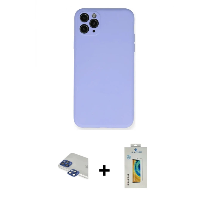 ieg™ iPhone 11 Pro Max Kılıf Ahenk Serisi - Siyah Polymer Nano Ekran Koruyucu + Pers Alüminyum Kamera Lens - LT