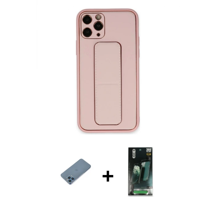 ieg™ iPhone 11 Pro Max Kılıf Akış Doku - Şeffaf 360 Full Body Arka Koruyucu + Shine Kamera Lens Koruma Cam - MI