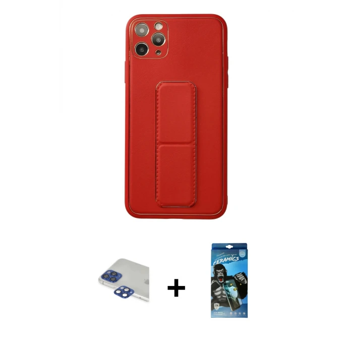 ieg™ iPhone 11 Pro Max Kılıf Akış Doku - Siyah 34D Izgaralı Cam + Pers Alüminyum Kamera Lens - LT