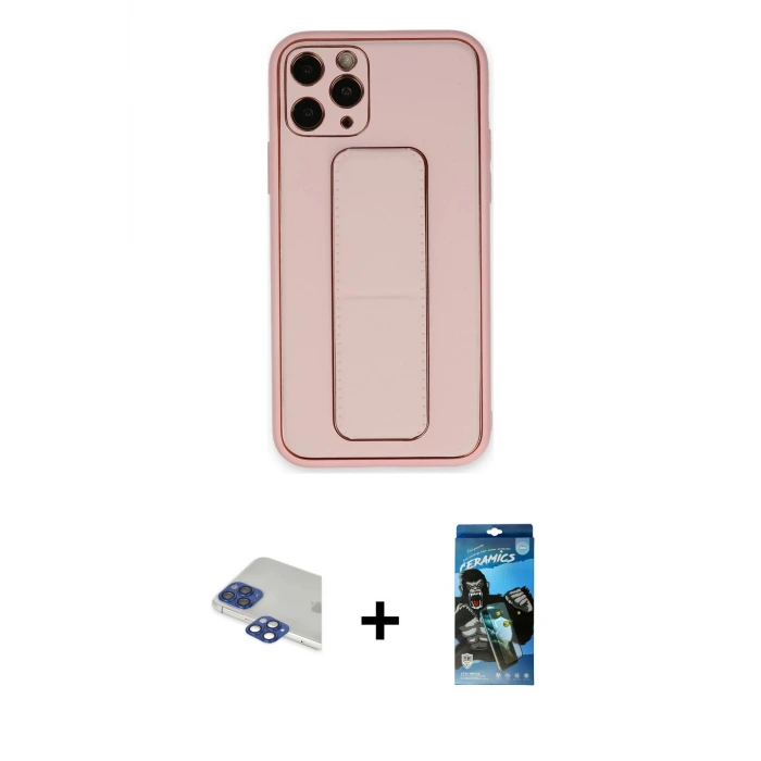 ieg™ iPhone 11 Pro Max Kılıf Akış Doku - Siyah 34D Izgaralı Cam + Pers Alüminyum Kamera Lens - LT