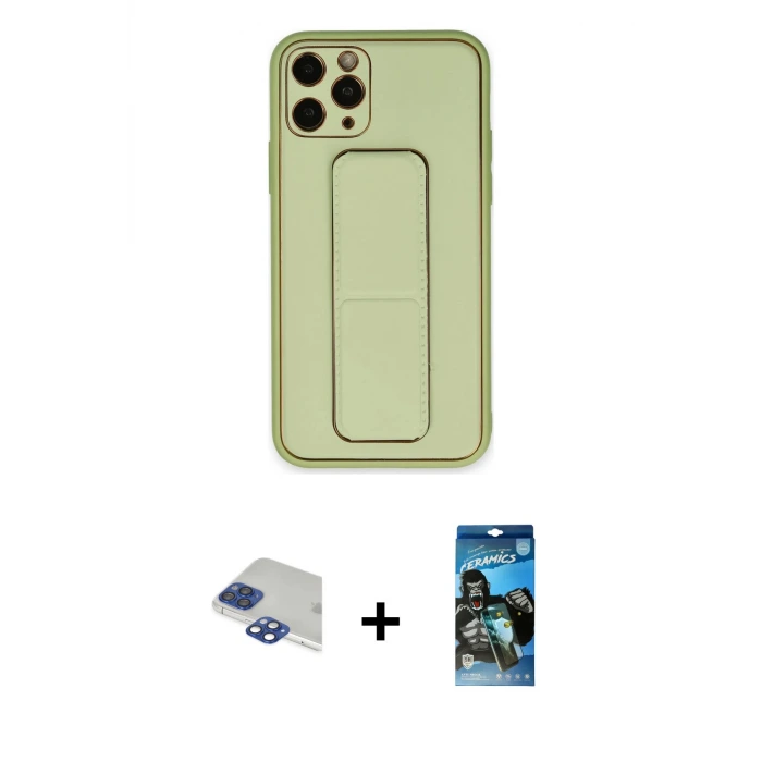 ieg™ iPhone 11 Pro Max Kılıf Akış Doku - Siyah 34D Izgaralı Cam + Pers Alüminyum Kamera Lens - LT