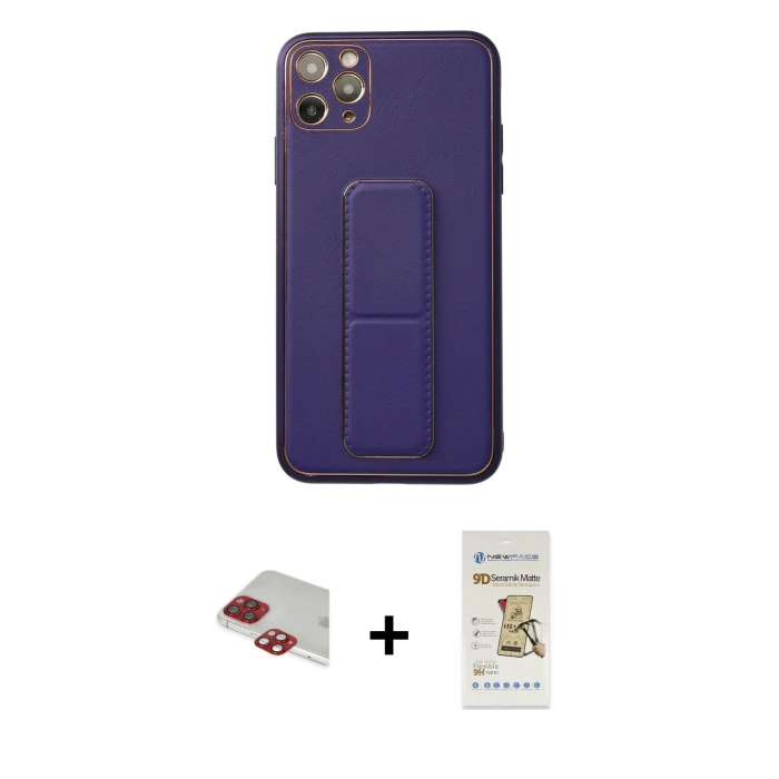 ieg™ iPhone 11 Pro Max Kılıf Akış Doku - Siyah Mat Seramik Nano Ekran Koruyucu + Pers Alüminyum Kamera Lens - KI