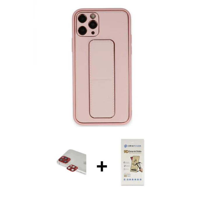ieg™ iPhone 11 Pro Max Kılıf Akış Doku - Siyah Mat Seramik Nano Ekran Koruyucu + Pers Alüminyum Kamera Lens - KI