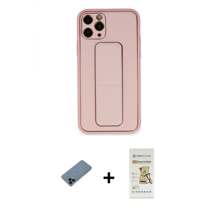 ieg™ iPhone 11 Pro Max Kılıf Akış Doku - Siyah Mat Seramik Nano Ekran Koruyucu + Shine Kamera Lens Koruma Cam - SH