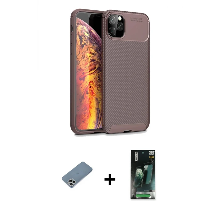 ieg™ iPhone 11 Pro Max Kılıf Eksen Form Prime - Şeffaf 360 Full Body Arka Koruyucu + Shine Kamera Lens Koruma Cam - GS