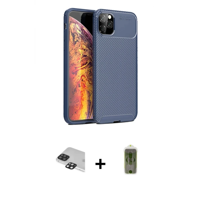 ieg™ iPhone 11 Pro Max Kılıf Eksen Form Prime - Siyah Joko Magic 5D Hayalet Cam + Pers Alüminyum Kamera Lens - SH