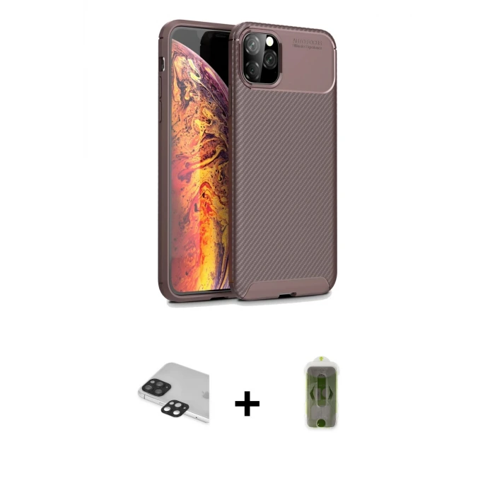 ieg™ iPhone 11 Pro Max Kılıf Eksen Form Prime - Siyah Joko Magic 5D Hayalet Cam + Pers Alüminyum Kamera Lens - SH