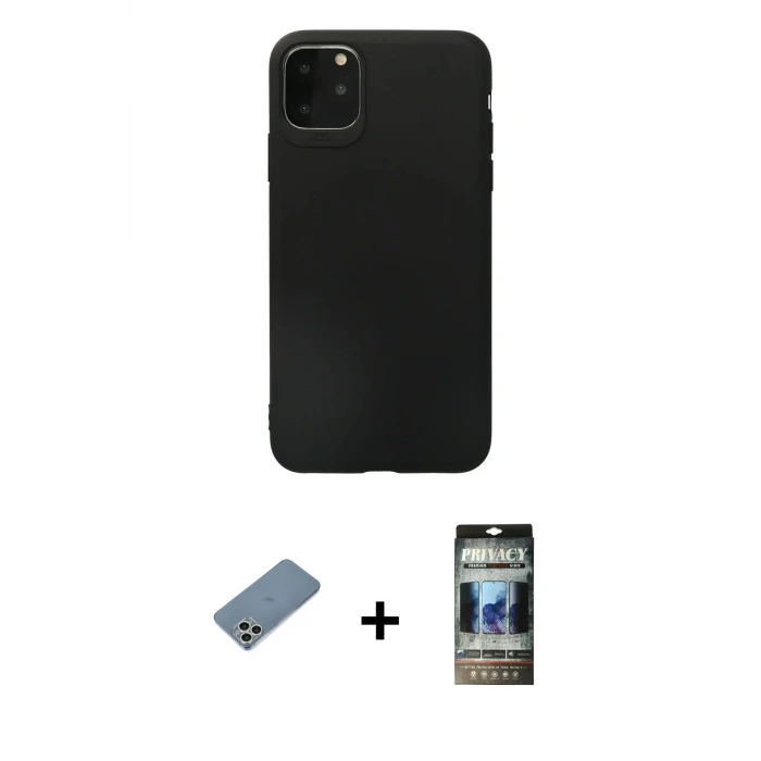 ieg™ iPhone 11 Pro Max Kılıf Kozmos Yansıma Özel Seri - Siyah 34D Hayalet Izgaralı Cam + Shine Kamera Lens Koruma Cam - GS