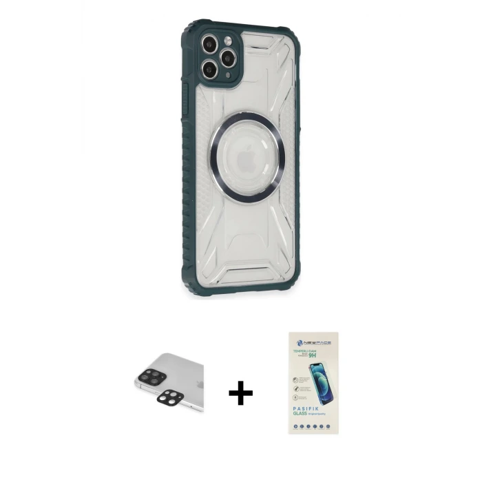 ieg™ iPhone 11 Pro Max Kılıf Kutup Modern - Şeffaf Pasifik Cam Ekran Koruyucu + Pers Alüminyum Kamera Lens - SH