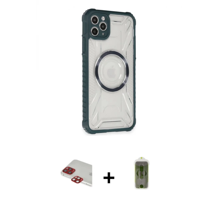 ieg™ iPhone 11 Pro Max Kılıf Kutup Modern - Siyah Joko Magic 5D Hayalet Cam + Pers Alüminyum Kamera Lens - KI
