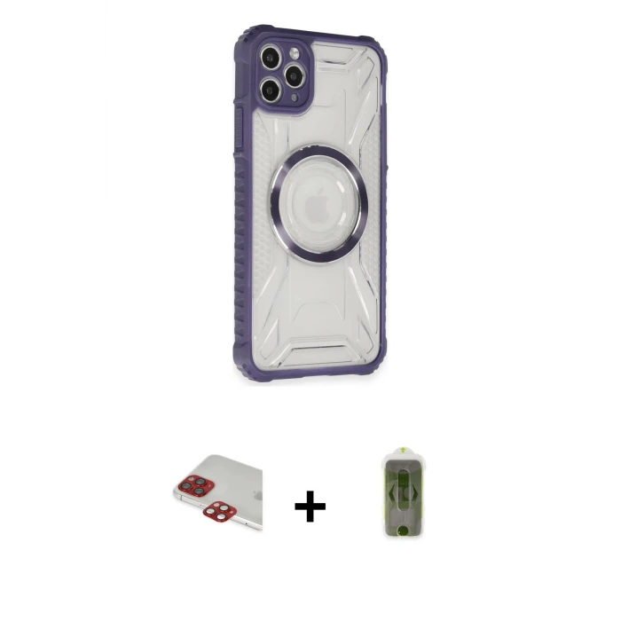 ieg™ iPhone 11 Pro Max Kılıf Kutup Modern - Siyah Joko Magic 5D Hayalet Cam + Pers Alüminyum Kamera Lens - KI