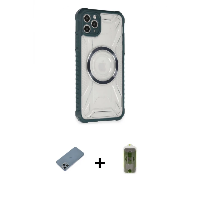 ieg™ iPhone 11 Pro Max Kılıf Kutup Modern - Siyah Joko Magic 5D Hayalet Cam + Shine Kamera Lens Koruma Cam - SABE