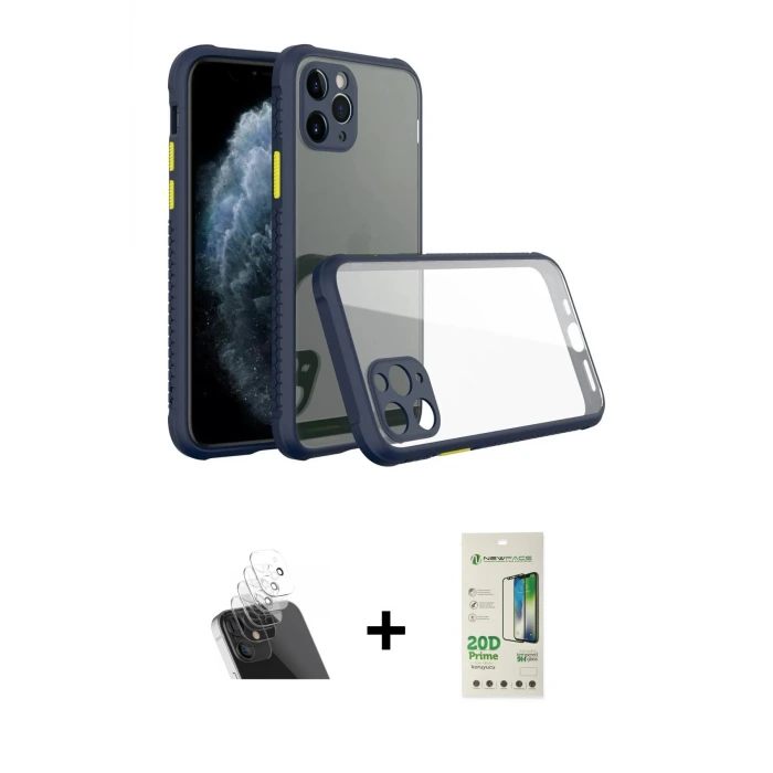 ieg™ iPhone 11 Pro Max Kılıf Nova Asil Özel Seri - Siyah 20D Premium Cam Ekran Koruyucu + Kamera Lens Koruma Cam - SF
