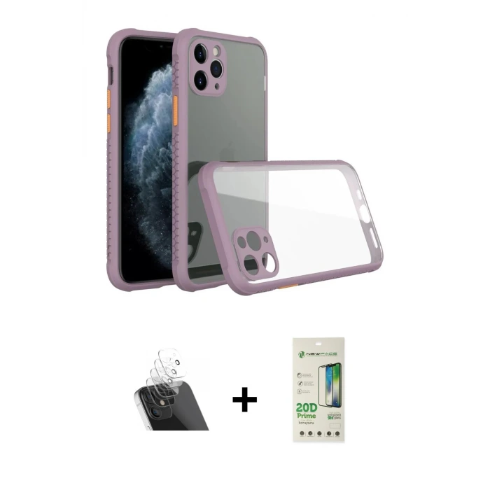 ieg™ iPhone 11 Pro Max Kılıf Nova Asil Özel Seri - Siyah 20D Premium Cam Ekran Koruyucu + Kamera Lens Koruma Cam - SF