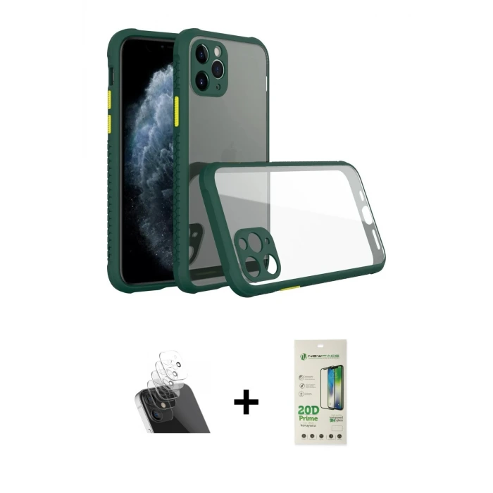 ieg™ iPhone 11 Pro Max Kılıf Nova Asil Özel Seri - Siyah 20D Premium Cam Ekran Koruyucu + Kamera Lens Koruma Cam - SF
