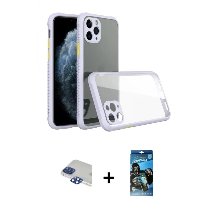 ieg™ iPhone 11 Pro Max Kılıf Nova Asil Özel Seri - Siyah 34D Izgaralı Cam + Pers Alüminyum Kamera Lens - LT