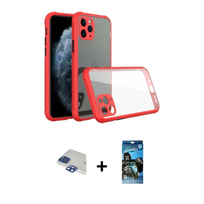 ieg™ iPhone 11 Pro Max Kılıf Nova Asil Özel Seri - Siyah 34D Izgaralı Cam + Pers Alüminyum Kamera Lens - LT