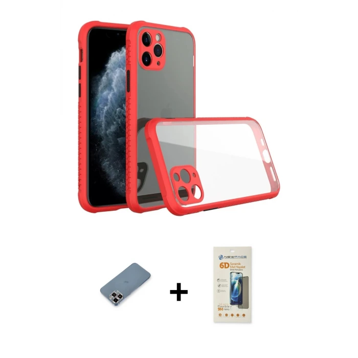 ieg™ iPhone 11 Pro Max Kılıf Nova Asil Özel Seri - Siyah 6D Mat Seramik Hayalet Nano Ekran Koruyucu + Metal Kamera Lens Koruma Cam - MR