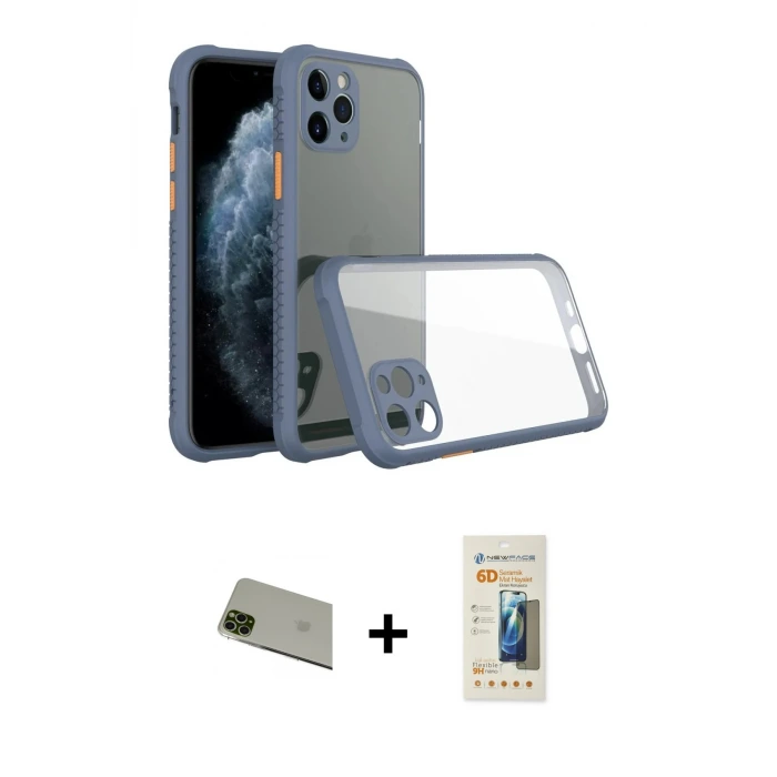 ieg™ iPhone 11 Pro Max Kılıf Nova Asil Özel Seri - Siyah 6D Mat Seramik Hayalet Nano Ekran Koruyucu + Rainbow Kamera Lens Koruma Cam - YL