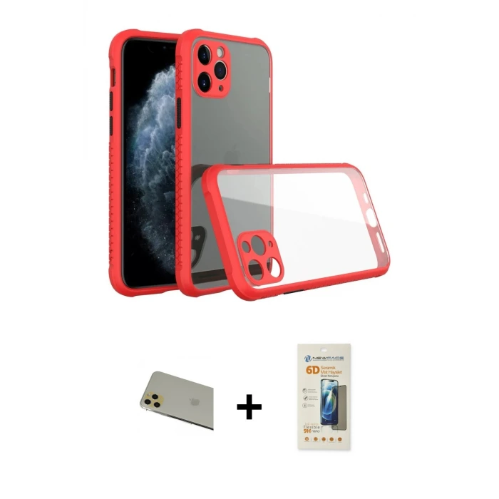 ieg™ iPhone 11 Pro Max Kılıf Nova Asil Özel Seri - Siyah 6D Mat Seramik Hayalet Nano Ekran Koruyucu + Rainbow Kamera Lens Koruma Cam - GD
