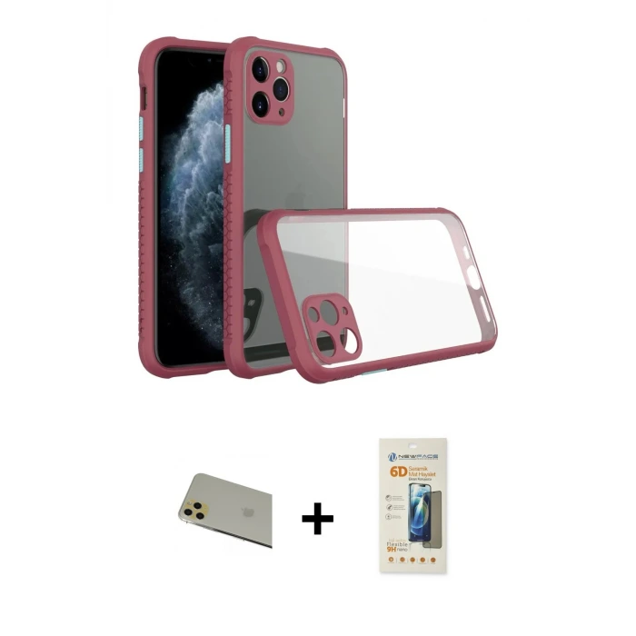 ieg™ iPhone 11 Pro Max Kılıf Nova Asil Özel Seri - Siyah 6D Mat Seramik Hayalet Nano Ekran Koruyucu + Rainbow Kamera Lens Koruma Cam - GD