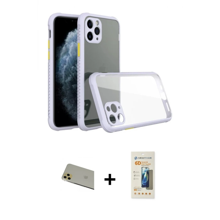 ieg™ iPhone 11 Pro Max Kılıf Nova Asil Özel Seri - Siyah 6D Mat Seramik Hayalet Nano Ekran Koruyucu + Rainbow Kamera Lens Koruma Cam - GD