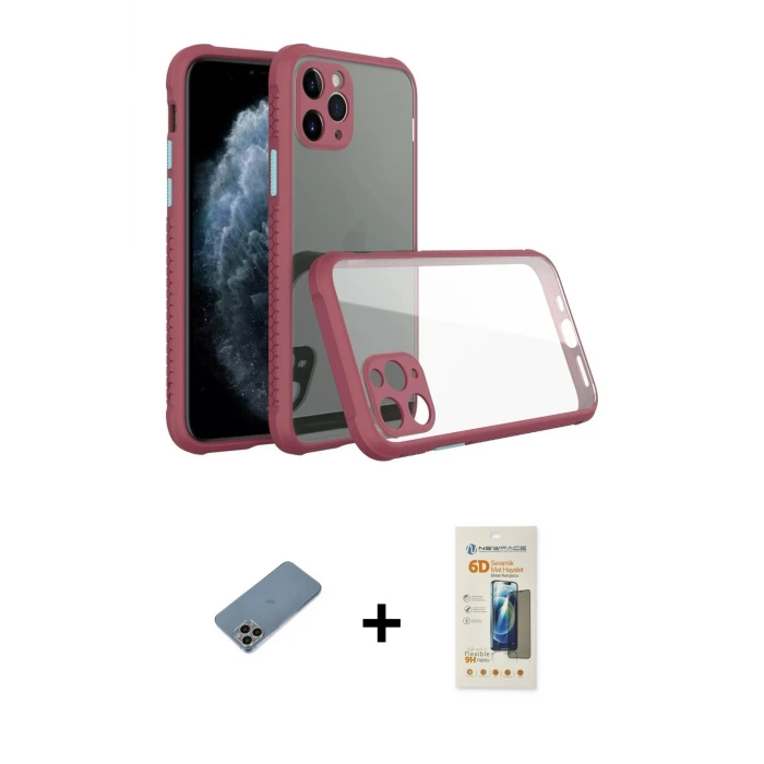 ieg™ iPhone 11 Pro Max Kılıf Nova Asil Özel Seri - Siyah 6D Mat Seramik Hayalet Nano Ekran Koruyucu + Shine Kamera Lens Koruma Cam - GI