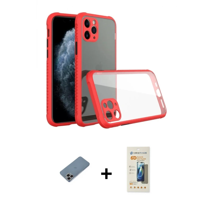 ieg™ iPhone 11 Pro Max Kılıf Nova Asil Özel Seri - Siyah 6D Mat Seramik Hayalet Nano Ekran Koruyucu + Shine Kamera Lens Koruma Cam - GI
