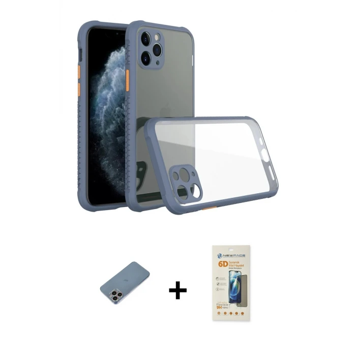 ieg™ iPhone 11 Pro Max Kılıf Nova Asil Özel Seri - Siyah 6D Mat Seramik Hayalet Nano Ekran Koruyucu + Shine Kamera Lens Koruma Cam - GI