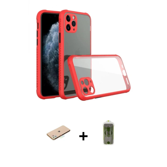 ieg™ iPhone 11 Pro Max Kılıf Nova Asil Özel Seri - Siyah Joko Magic 5D Hayalet Cam + Renkli Kamera Lens Koruma Cam - MI
