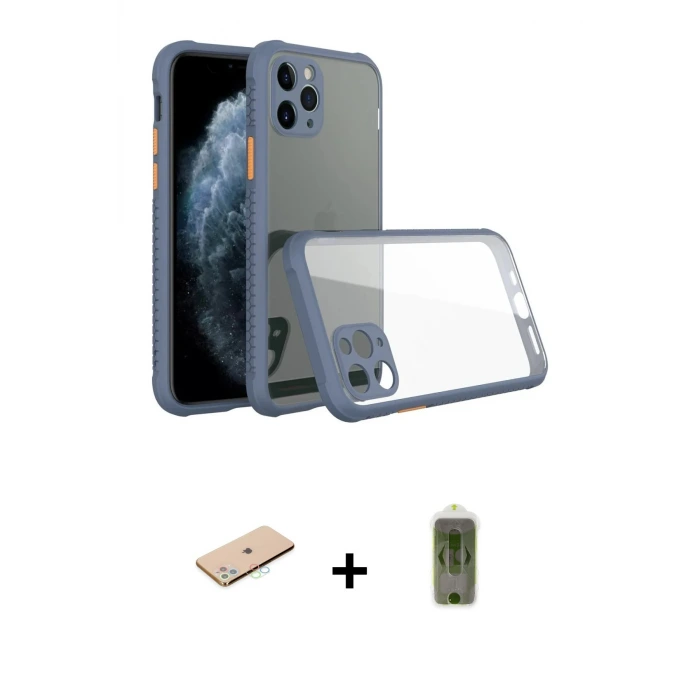 ieg™ iPhone 11 Pro Max Kılıf Nova Asil Özel Seri - Siyah Joko Magic 5D Hayalet Cam + Renkli Kamera Lens Koruma Cam - MI