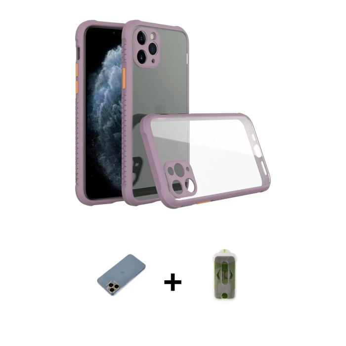 ieg™ iPhone 11 Pro Max Kılıf Nova Asil Özel Seri - Siyah Joko Magic 5D Hayalet Cam + Shine Kamera Lens Koruma Cam - GD