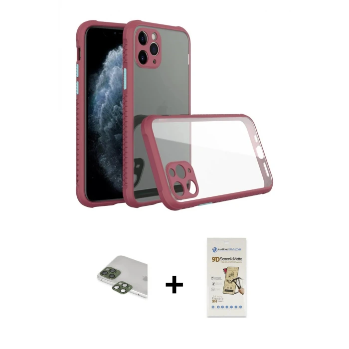ieg™ iPhone 11 Pro Max Kılıf Nova Asil Özel Seri - Siyah Mat Seramik Nano Ekran Koruyucu + Pers Alüminyum Kamera Lens - YL