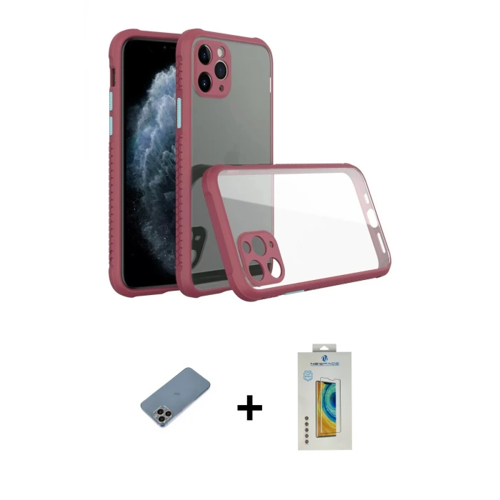 ieg™ iPhone 11 Pro Max Kılıf Nova Asil Özel Seri - Siyah Polymer Nano Ekran Koruyucu + Shine Kamera Lens Koruma Cam - GI